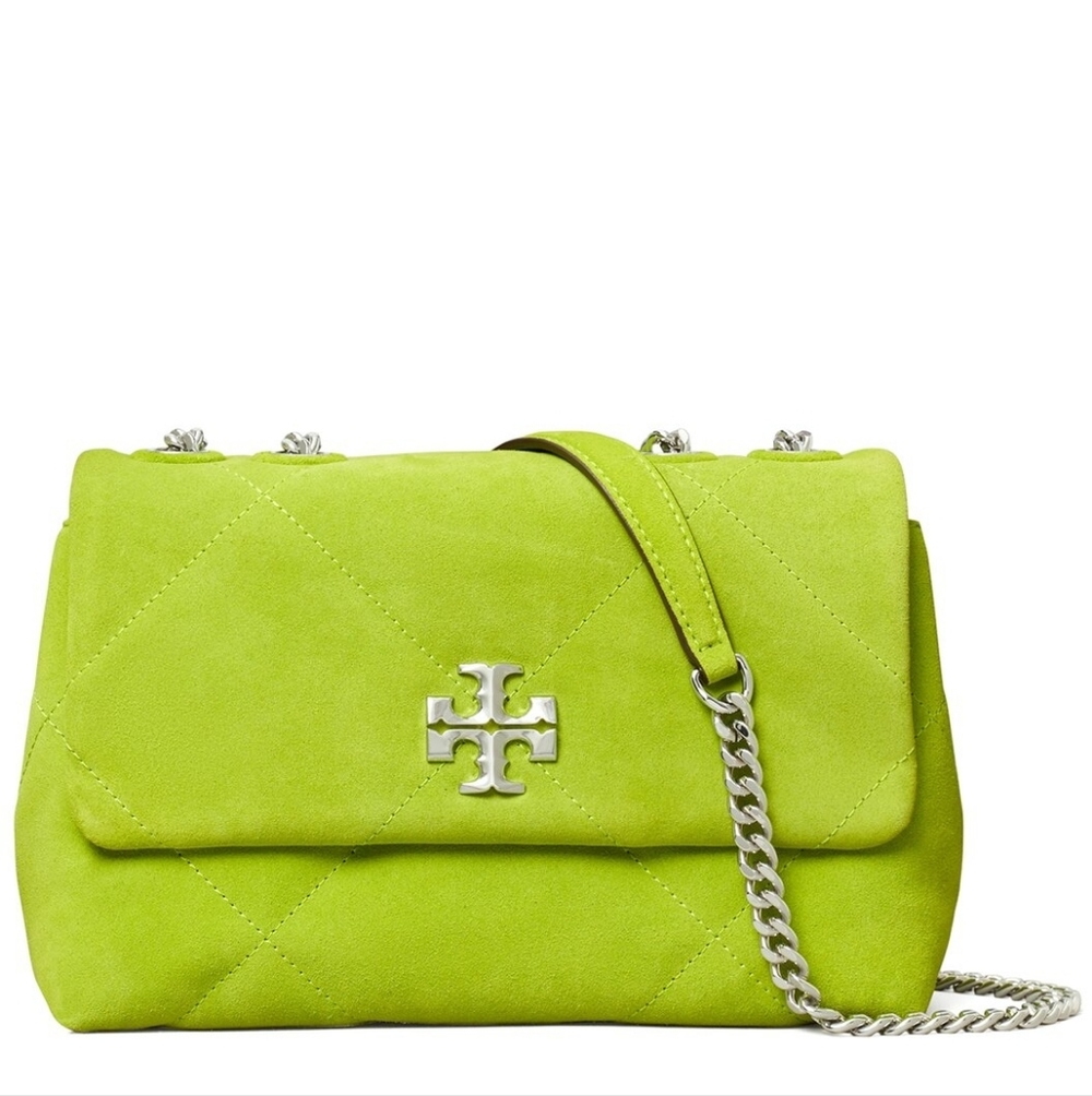 Tory Burch Kira Diamond Quilt Suede Small Shoulder Bag Handbag -Green  NWT